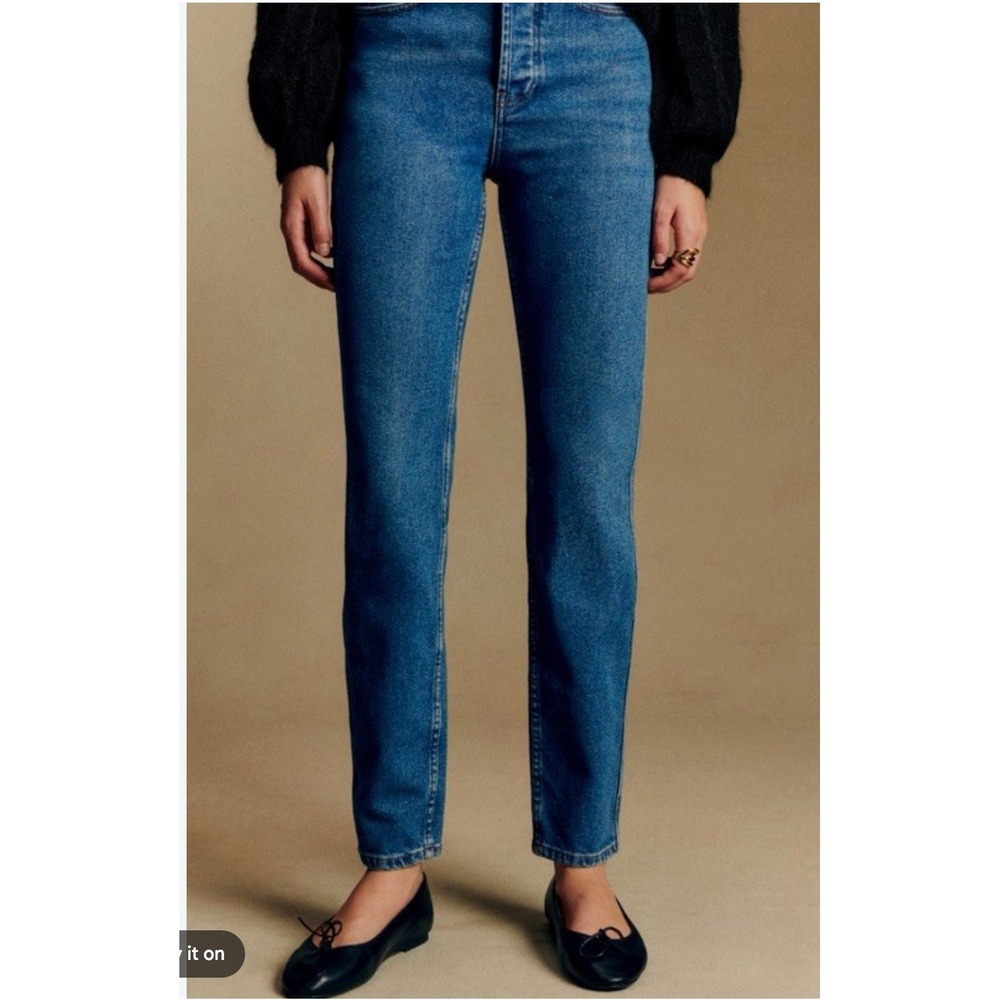 Sezane Womens Dark Blue Brut Sexy Slim Leg High Rise Tapered Jeans Size 27